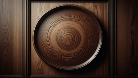 Wooden plate on a wooden background. 3D illustration. 3D rendering.の写真素材
