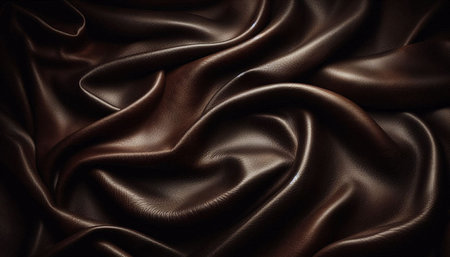 Closeup of rippled brown satin fabric. Whole background.