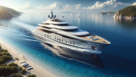luxury yacht in the sea. 3d render and illustration.