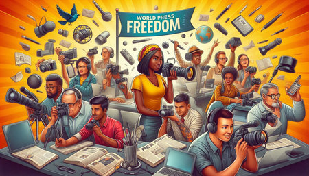 Journalists in the news room. Vector illustration in cartoon style.