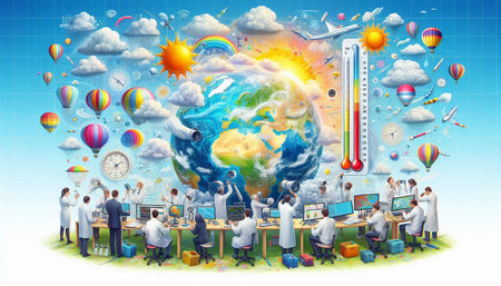 Conceptual image of global warming and climate change with people around