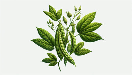 Pea plant with green leaves. Realistic vector illustration of organic vegetable.