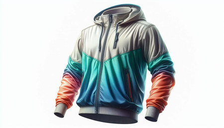 Men's sports jacket with a hood on a white background. Mixed media