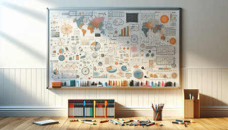 Interior of modern classroom with blank wall and education concept. 3D Rendering