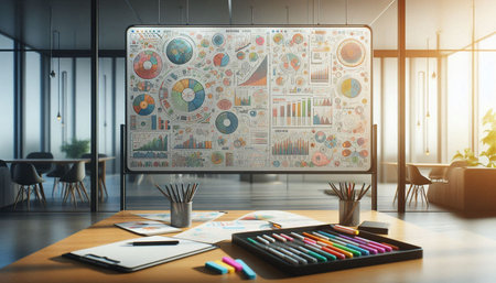 Close up of modern designer desktop with empty computer screen and office supplies. Mock up, 3D...