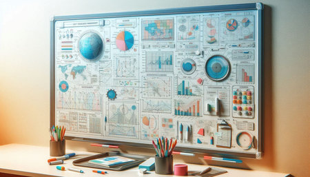 Computer screen with charts and graphs on the table. Business concept.