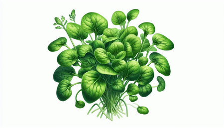 Illustration of fresh green microgreens on a white background.
