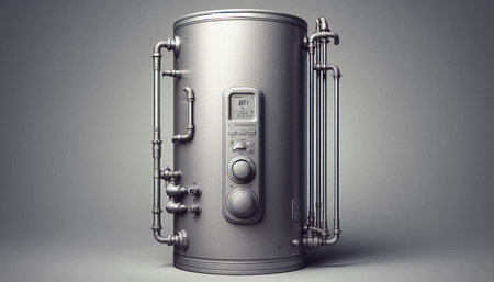 Metal beer boiler on a gray background. 3d render illustration.