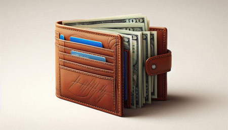 Wallet with dollars on a white background. Clipping path included.