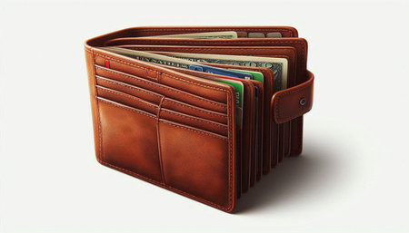 Wallet with money isolated on a white background. 3d render.の写真素材