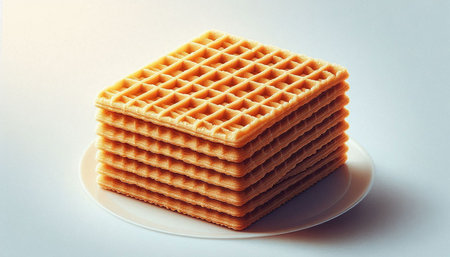 Stack of sweet wafer biscuits on white plate. Toned.