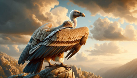 Griffon vulture on the rock. 3d illustration.の写真素材