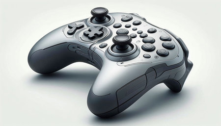 Realistic black video game controller on white background. 3D rendering