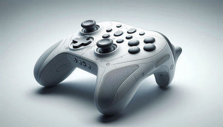 3D rendering of a white video game controller on a gray background