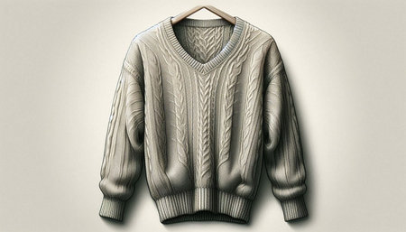 Men's sweater on a hanger on a gray background. 3D rendering