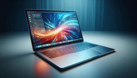 Laptop with abstract background, 3d render, computer generated images
