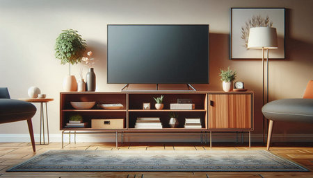 Living room interior with TV. Mock up, 3D Rendering