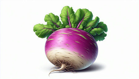 Purple turnip with leaves isolated on white background. Vector illustration.