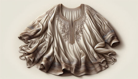 Crumpled beige silk blouse with lace on white background