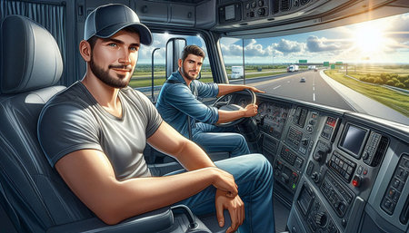 Airplane pilot and passenger on the road. 3d rendering.