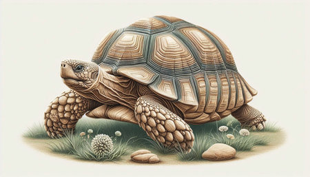 Tortoise on the grass. Illustration of a tortoise.