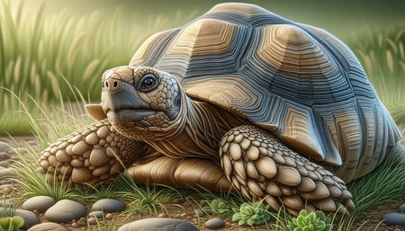 3d rendering of a tortoise on the grass in the wildの写真素材