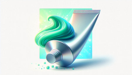 Cosmetic cream tube with green paint splash on white background. 3d illustration