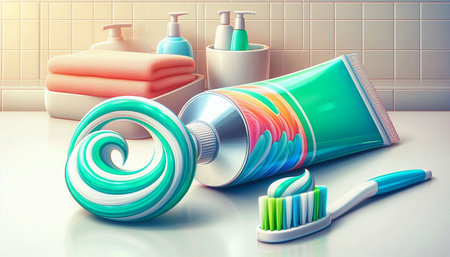 Toothbrushes, toothpaste and toothpaste in bathroom.