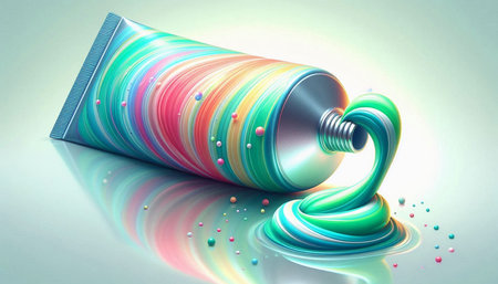 3d render of a tube of paint with colorful paint on it