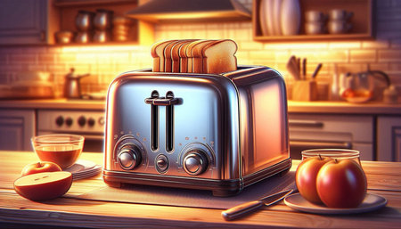 3d illustration of a toaster in the kitchen. 3d rendering