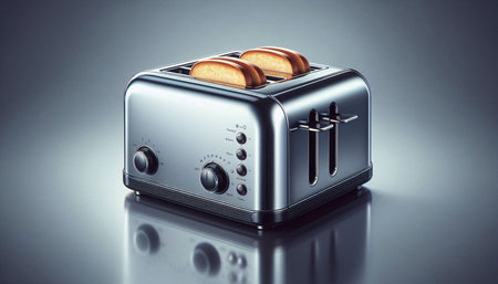 Toaster with toasts on a gray background. 3d illustration