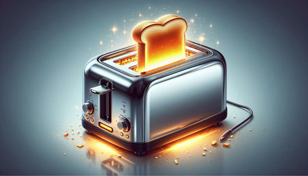 Toaster with toasted bread in the form of heart. 3d illustration