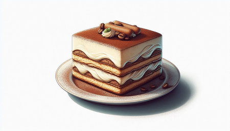 Tiramisu cake isolated on white background. 3d illustration