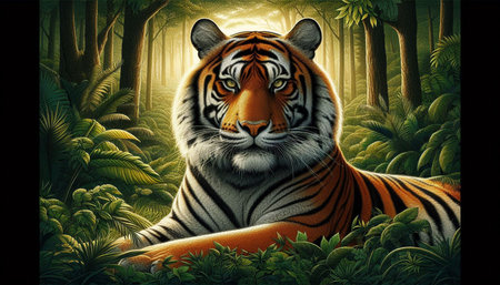 Tiger in the jungle. The tiger is a symbol of the year 2022.