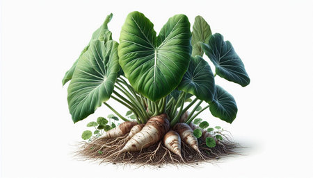 Taro root with roots isolated on white background. 3d illustration