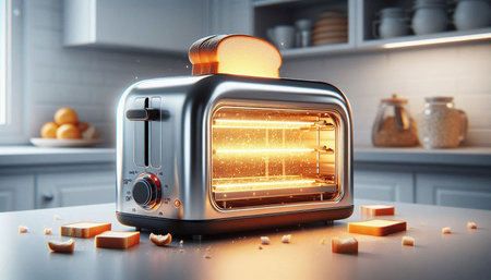 Modern toaster in a modern kitchen. 3d rendering image.