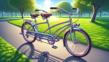 Bicycles in the park on a sunny day. 3D renderingの写真素材