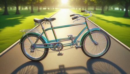 Bicycle on the road in the park. 3d rendering.の写真素材