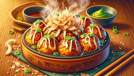 3D illustration of a bowl of chinese rice cakes with sauceの写真素材