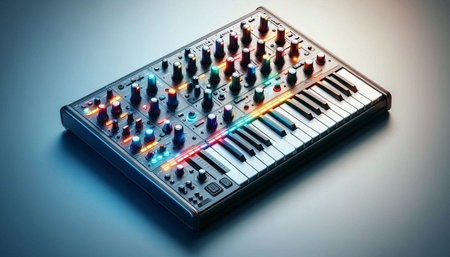 Electronic music mixer on a white background. Close-up.