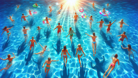 People swimming in the pool. Summer holiday concept. 3d rendering