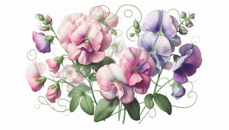 Bouquet of sweet pea flowers in watercolor style.