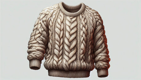 Women's knitted sweater with a pattern on a white background.の写真素材