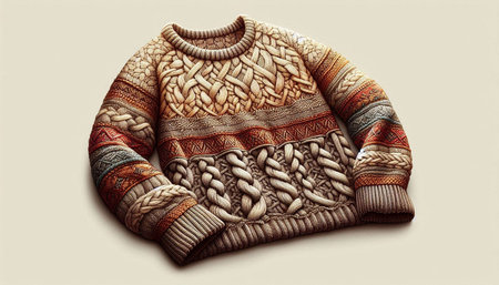 Warm knitted woolen sweater with a pattern on a white background