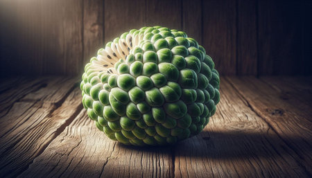 Custard apple on wooden background. (Custard apple)