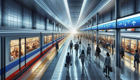 passengers in a subway station in the city. 3d rendering