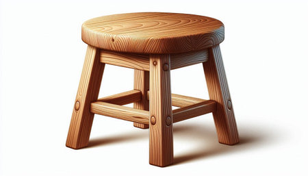 Wooden stool isolated on white background. 3d render illustration.