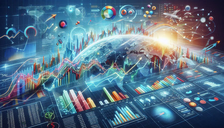 Global business and stock market concept. 3D rendering Elements of this image furnished by NASA