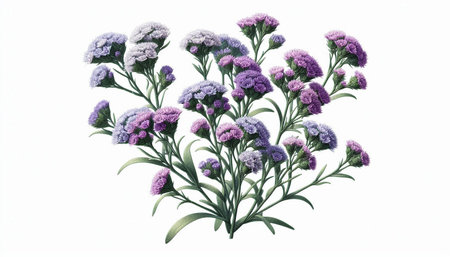 Bouquet of purple flowers isolated on white background. Watercolor illustration.