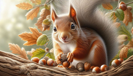Squirrel in the autumn forest. 3D illustration. Studio photography.
